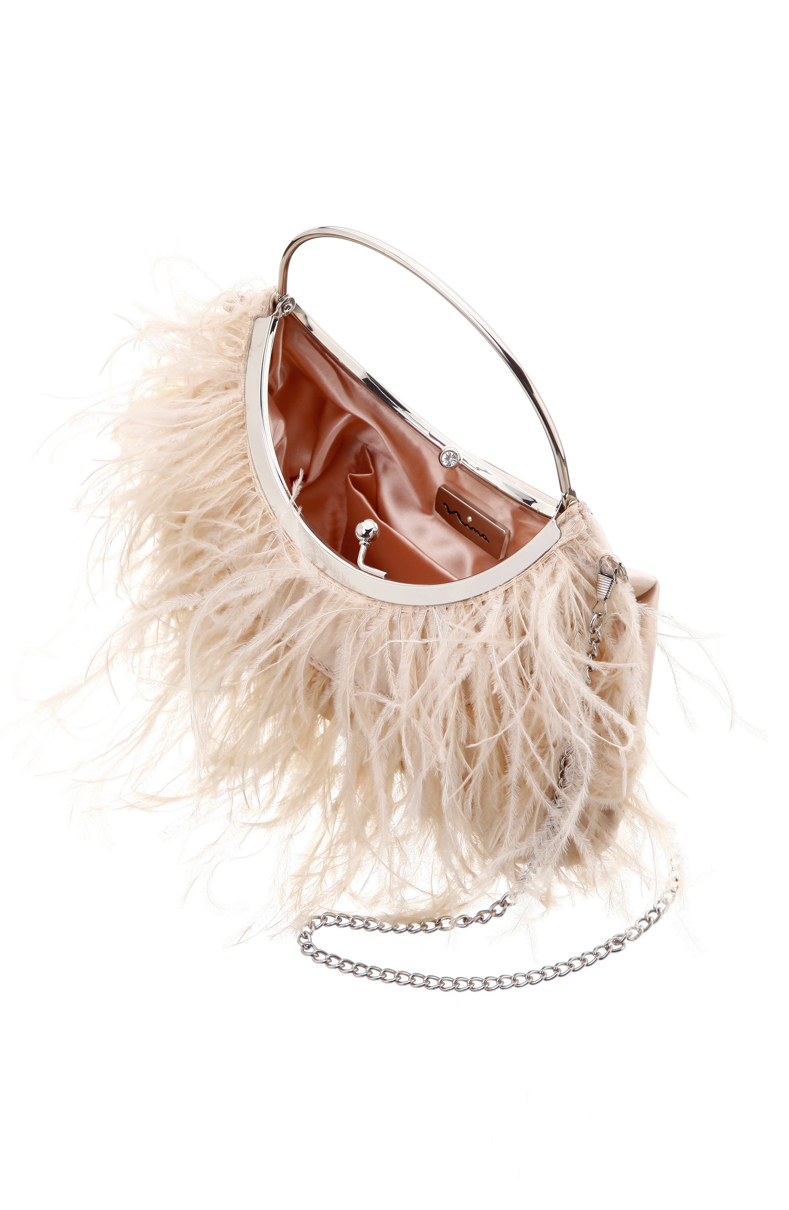 Splash Feather Handbag, Alternate, color, PEARL ROSE