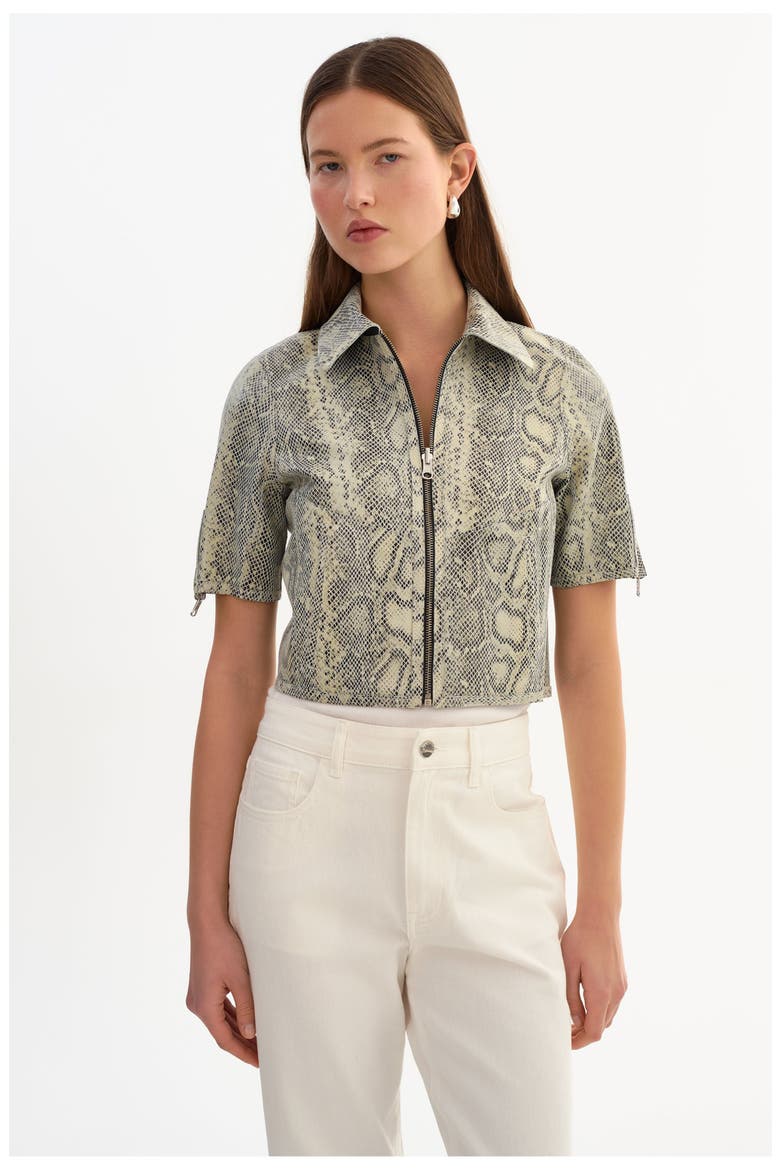 Sevana | Reversible Leather Jacket, Alternate, color, Charcoal/Snake