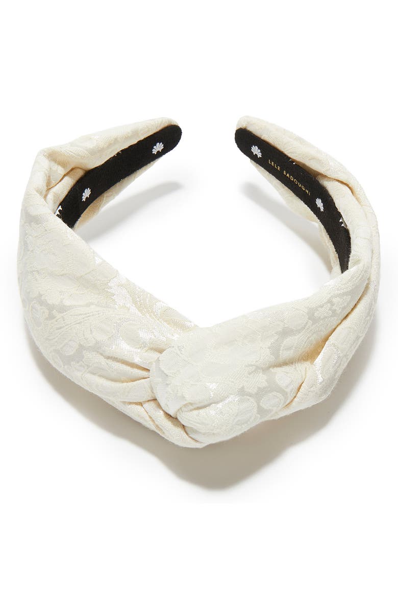 Lele Sadoughi Marlene Damask Brocade Knotted Headband, Alternate, color, Ivory