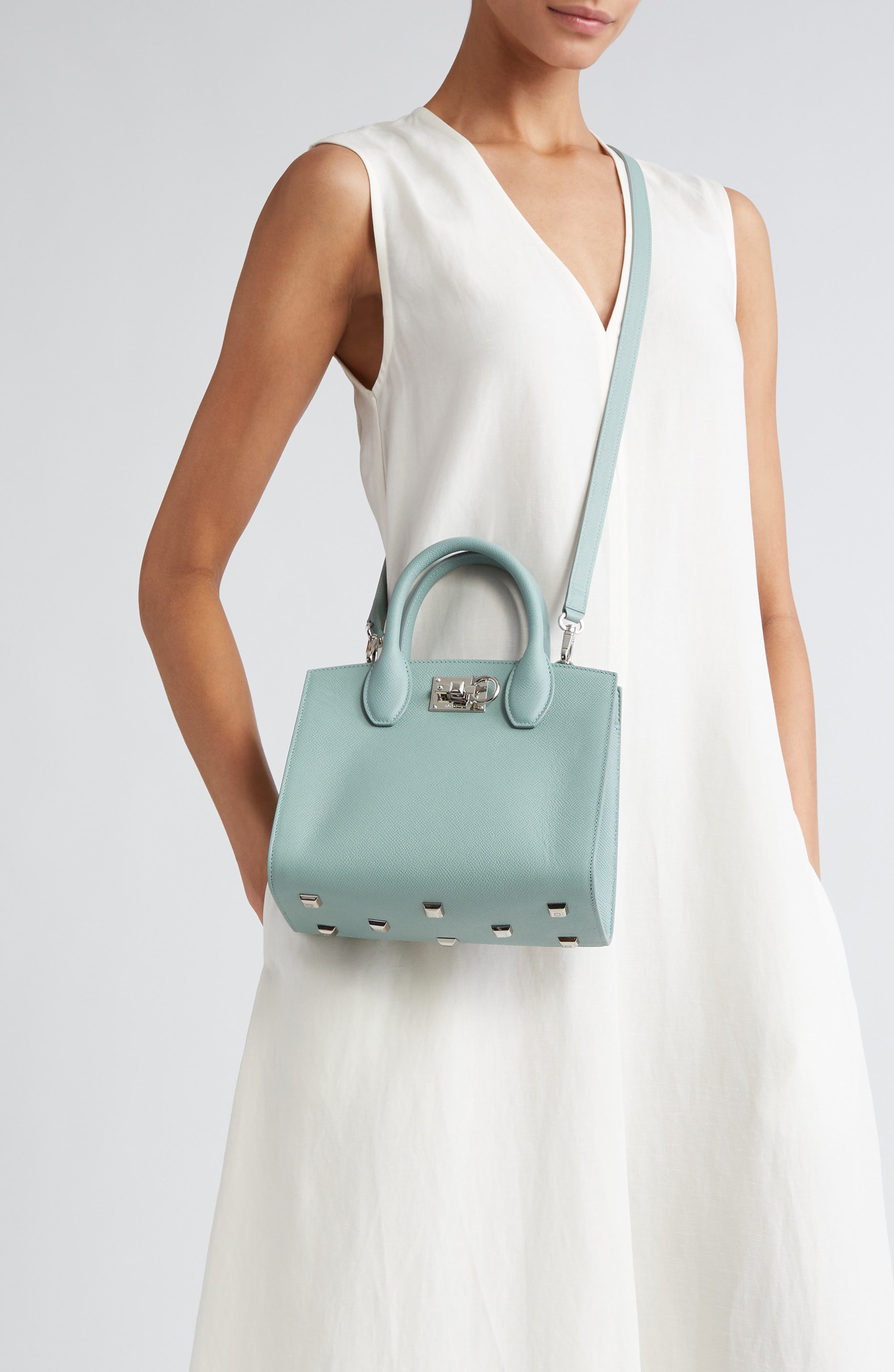 FERRAGAMO Studio Box Mini Leather Top-Handle Bag, Alternate, color, 