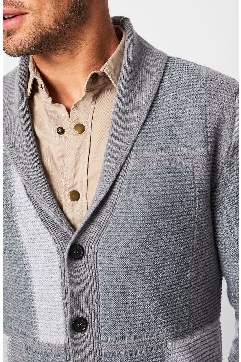 Patchwork Intarsia Wool & Cotton Shawl Collar Cardigan, Alternate, color, WASHED GREY MELANGE MULTI