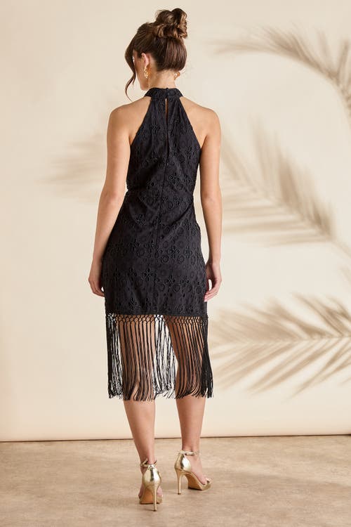 Coast Broderie Embellished Fringe Halter Dress In Black