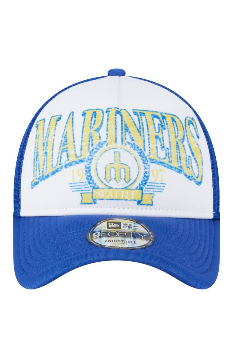 New Era Men's New Era Royal Seattle Mariners Distressed 9FORTY A-Frame Adjustable Trucker Hat, Alternate, color,