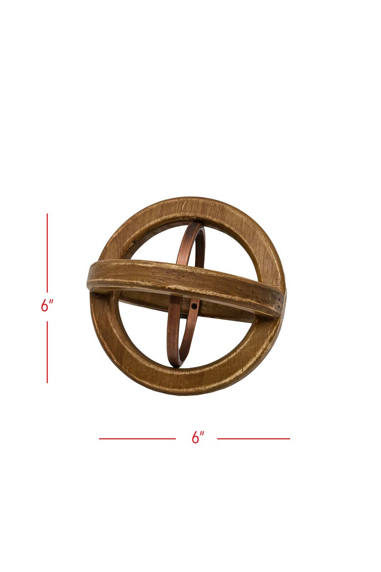Orb Decorative Accent Natural Wood & Metal, Alternate, color, Brown