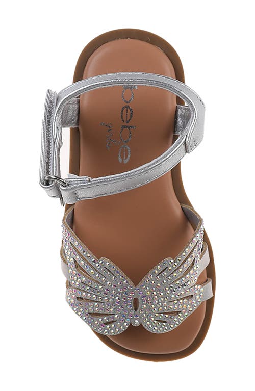 Bebe Kids' Butterfly Rhinestone Sandal In Metallic Silver