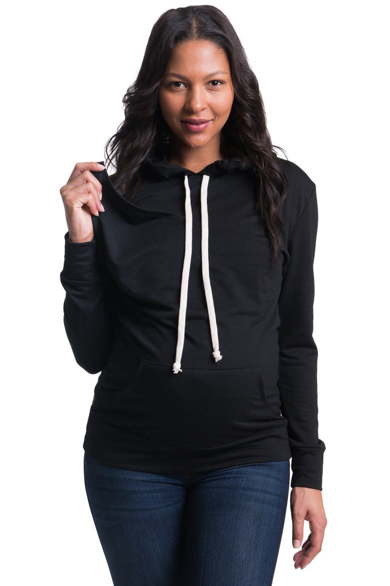 Cozy Maternity/Nursing Hoodie, Alternate, color, BLACK