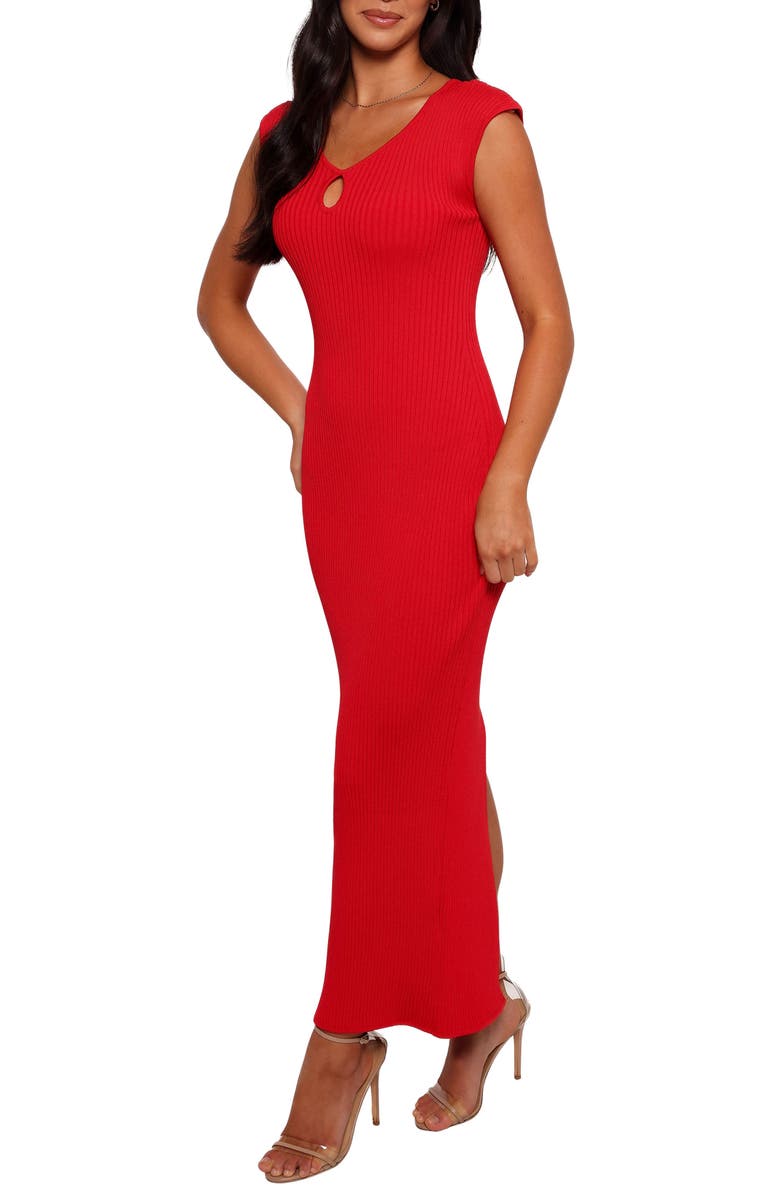 Petal & Pup Robin Keyhole Rib Maxi Sweater Dress, Alternate, color, Red