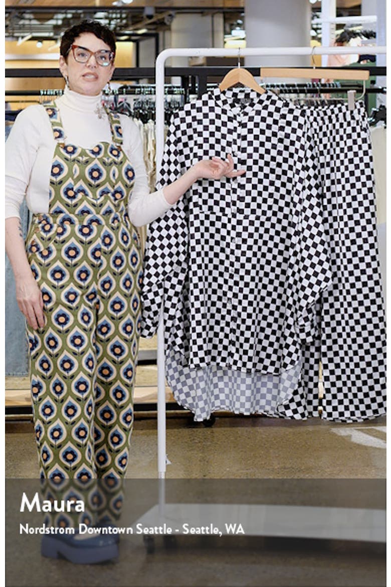 Checkerboard Button-Up Satin Shirt & Pants Set video