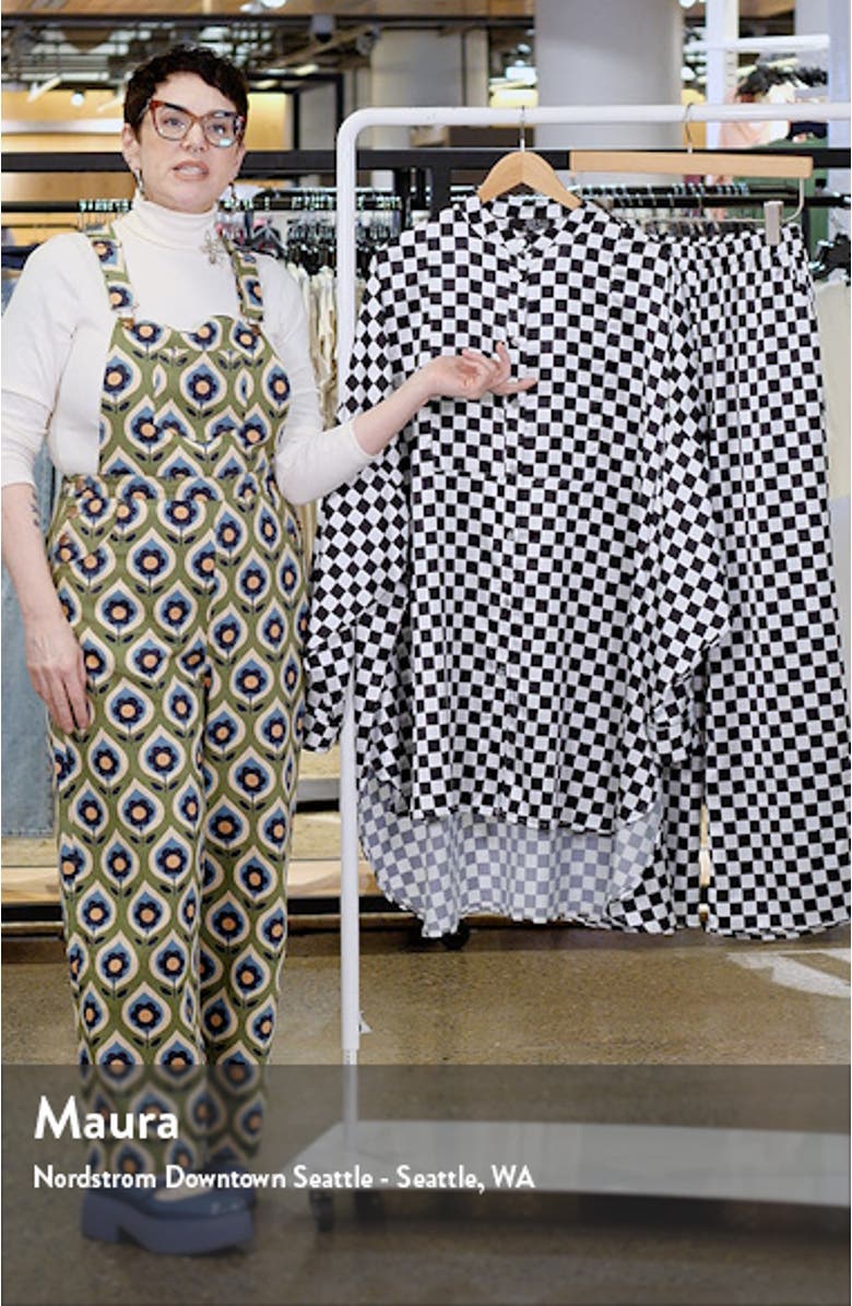 Checkerboard Button-Up Satin Shirt & Pants Set, sales video thumbnail