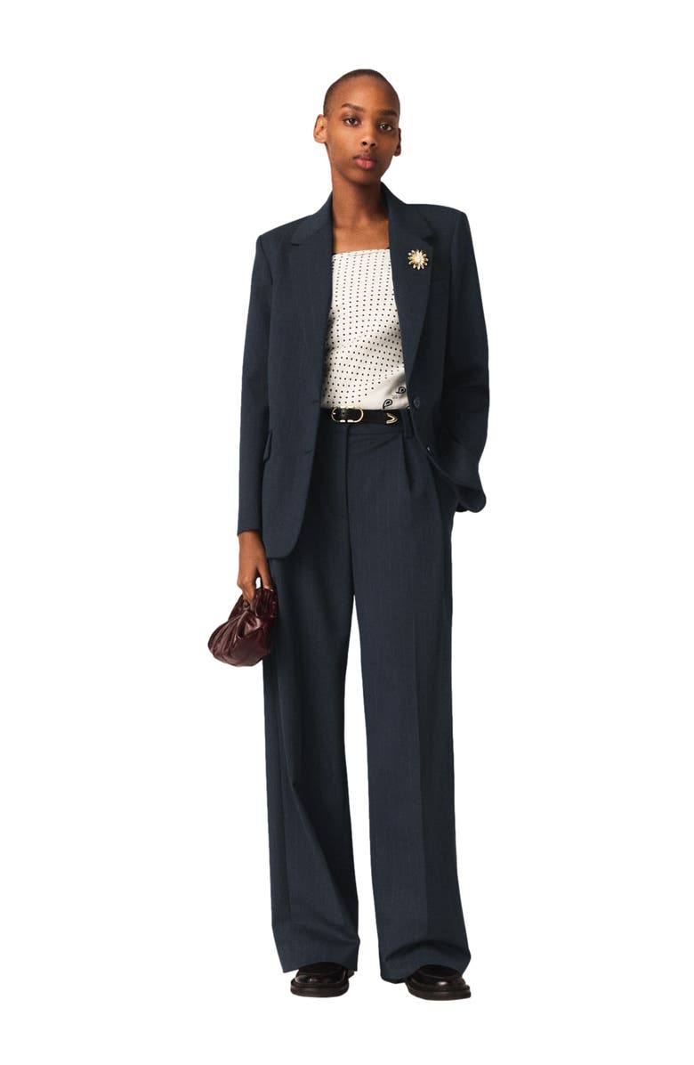 maje Striped suit jacket, Alternate, color, Navy