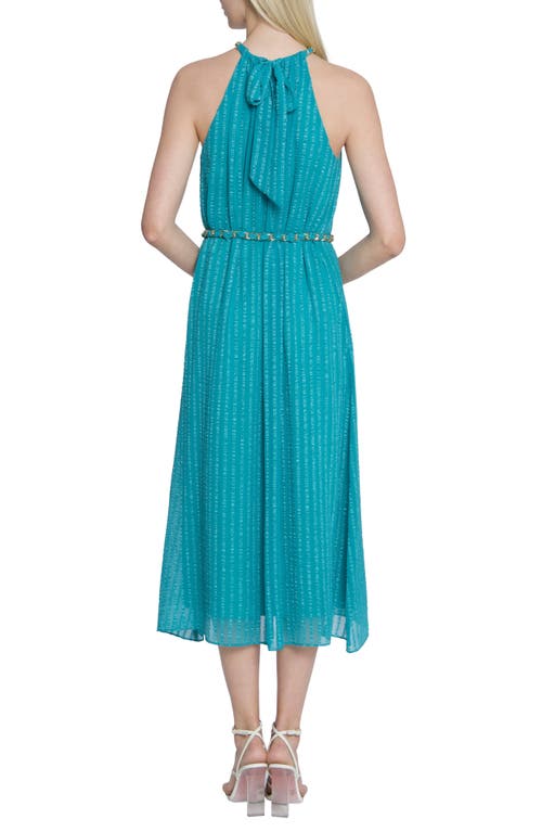Maggy London Chain Trim Metallic Stripe Sleeveless Midi Dress