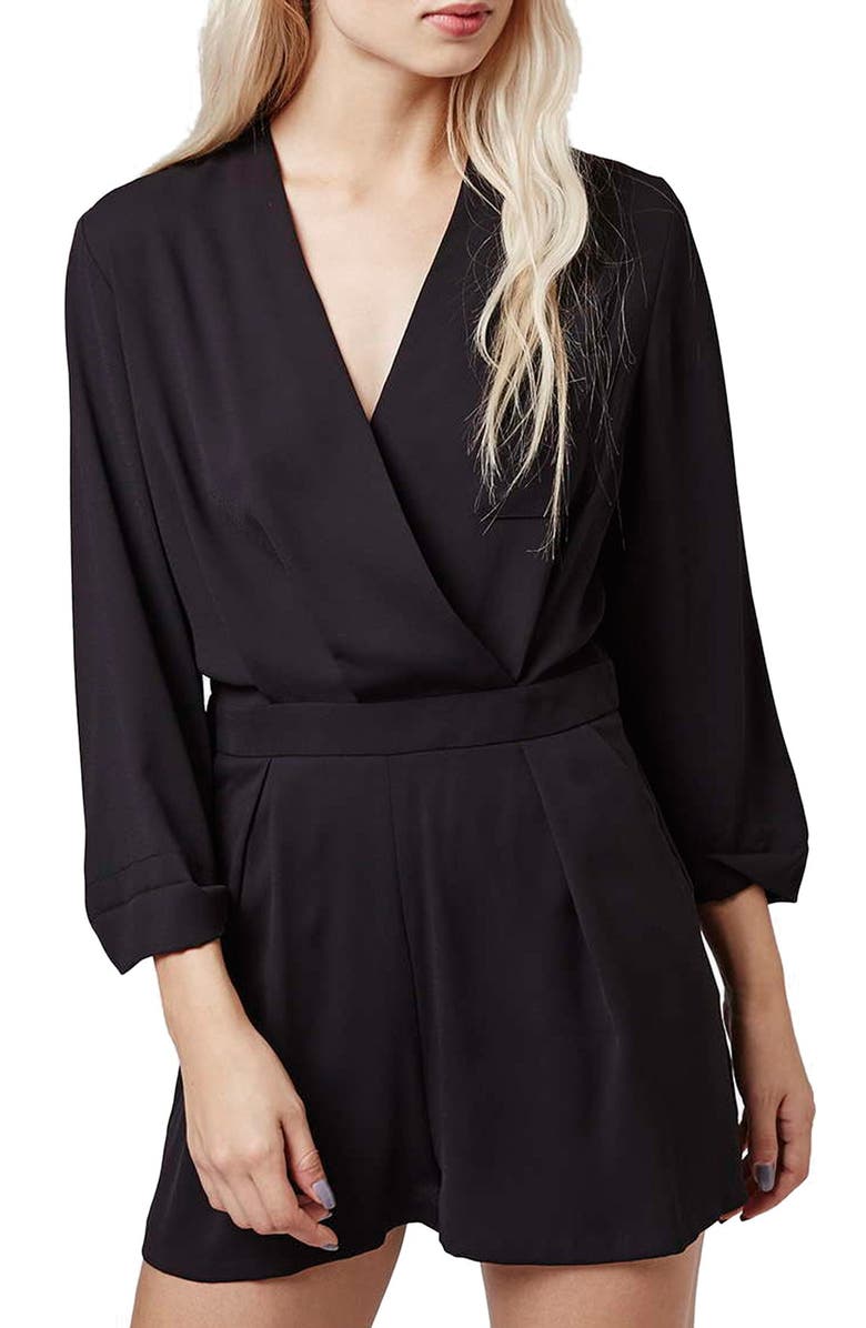 Topshop Wrap Front Romper, Main, color,