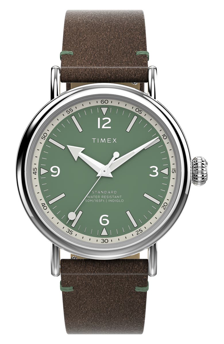 Timex<sup>®</sup> Standard Leather Strap Watch, 40mm, Main, color, 