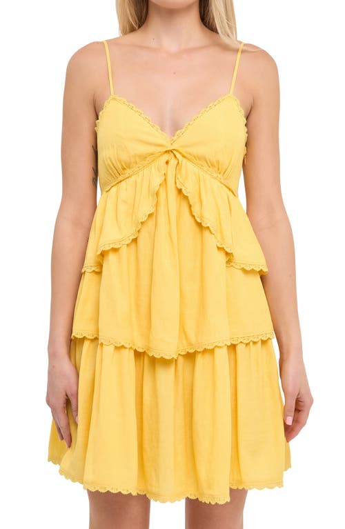 Free The Roses Lace Trim Tiered Minidress In Yellow