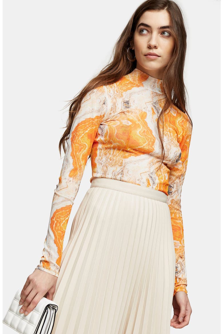 Pleated Faux Leather Midi Skirt, Alternate, color, CREAM