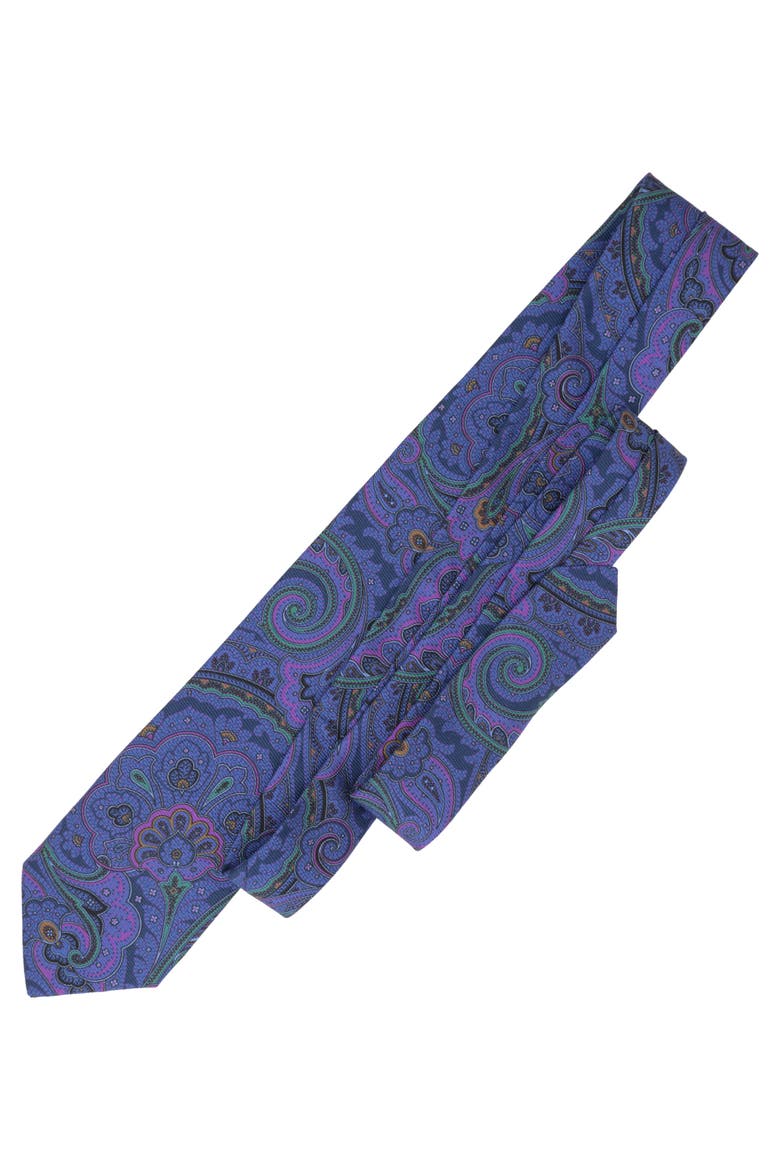 Cosimo - Printed Silk Tie for Men, Alternate, color, Indigo Blue
