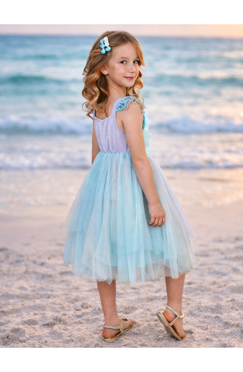 Mia Belle Girls Ocean Princess Sequin Tulle Dress, Alternate, color, Blue