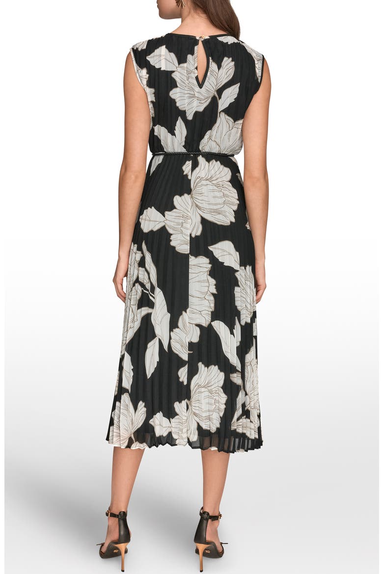 Belted Pleated Midi Dress, Alternate, color, BLACK/ FAWN/ CREAM