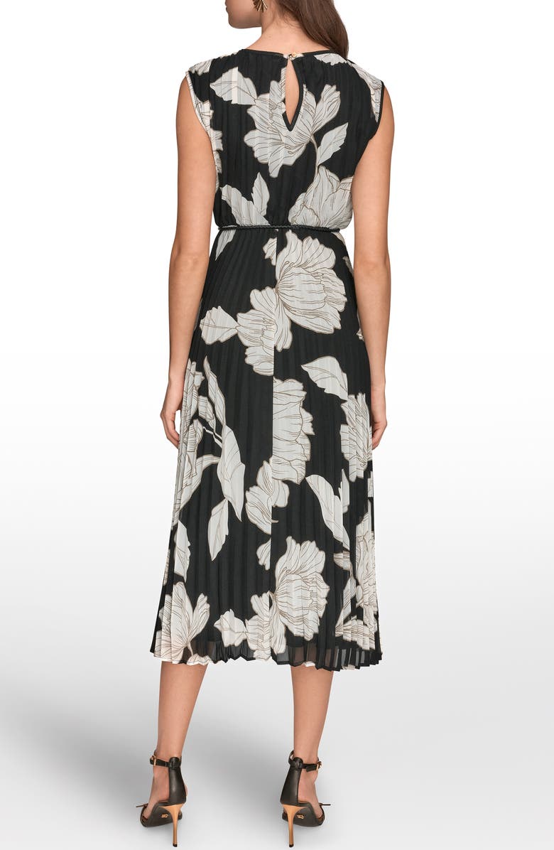 Donna Karan New York Belted Pleated Midi Dress, Alternate, color, Black/ Fawn/ Cream