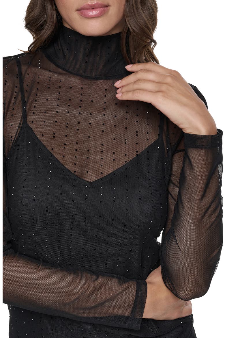 Embellished Mesh Mock Neck Top, Alternate, color, BLACK