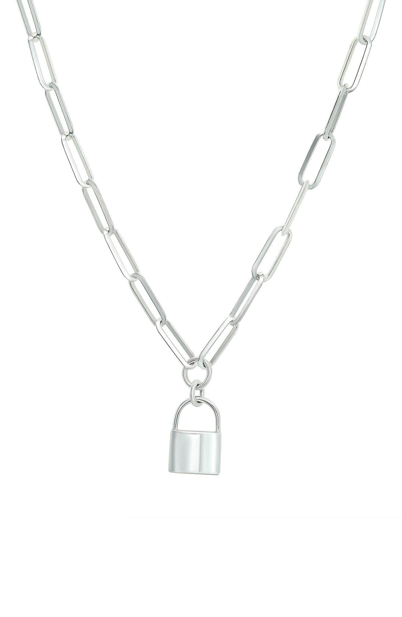 CANDELA JEWELRY Lock Pendant Paperclip Chain Necklace