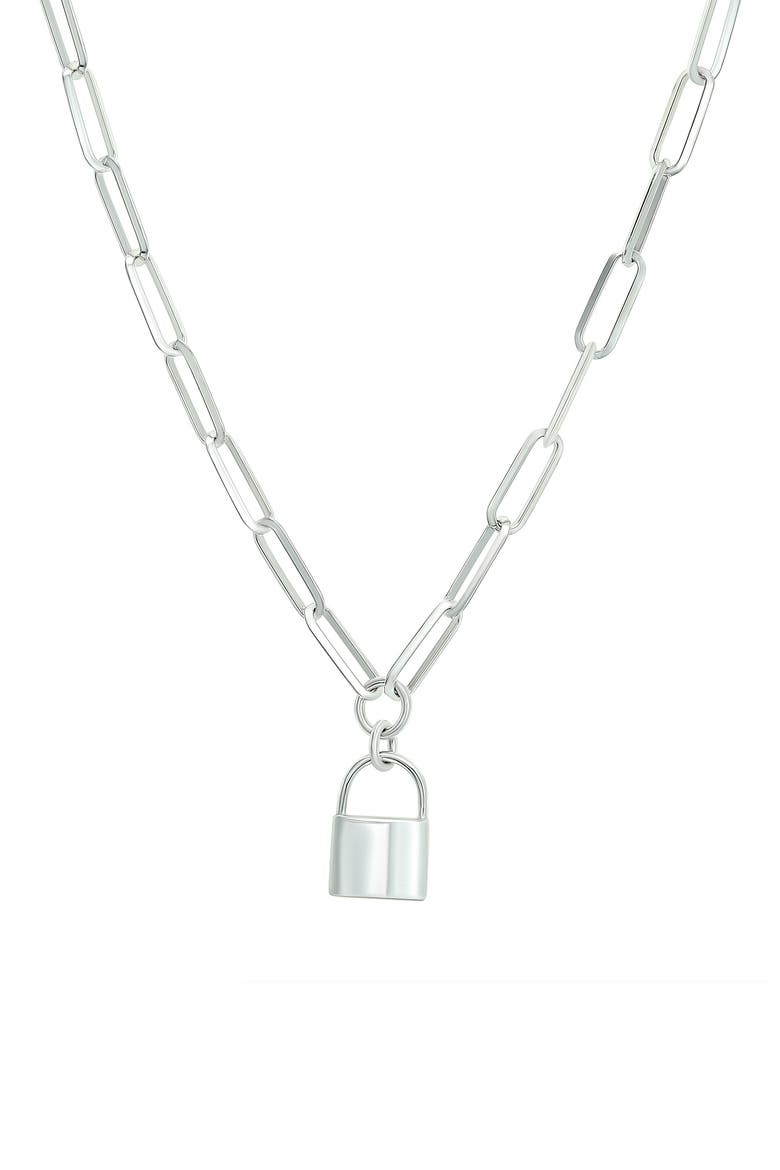 Lock Pendant Paperclip Chain Necklace, Main, color, SILVER