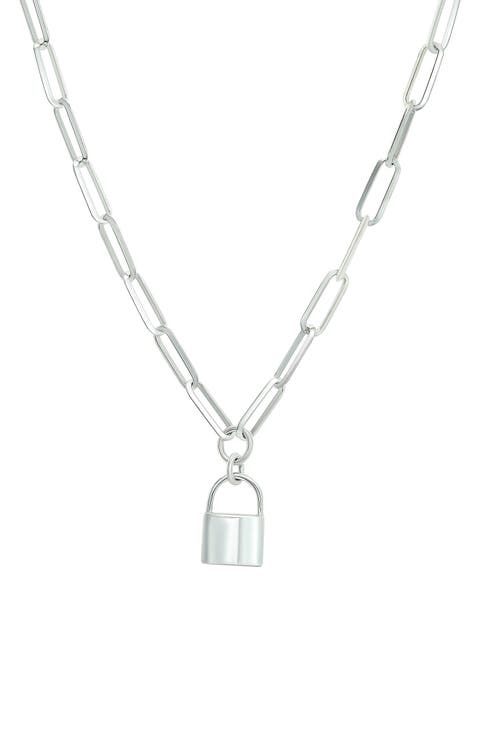 Lock Pendant Paperclip Chain Necklace