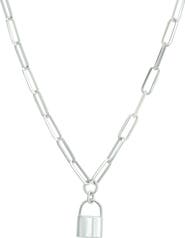 CANDELA JEWELRY Lock Pendant Paperclip Chain Necklace