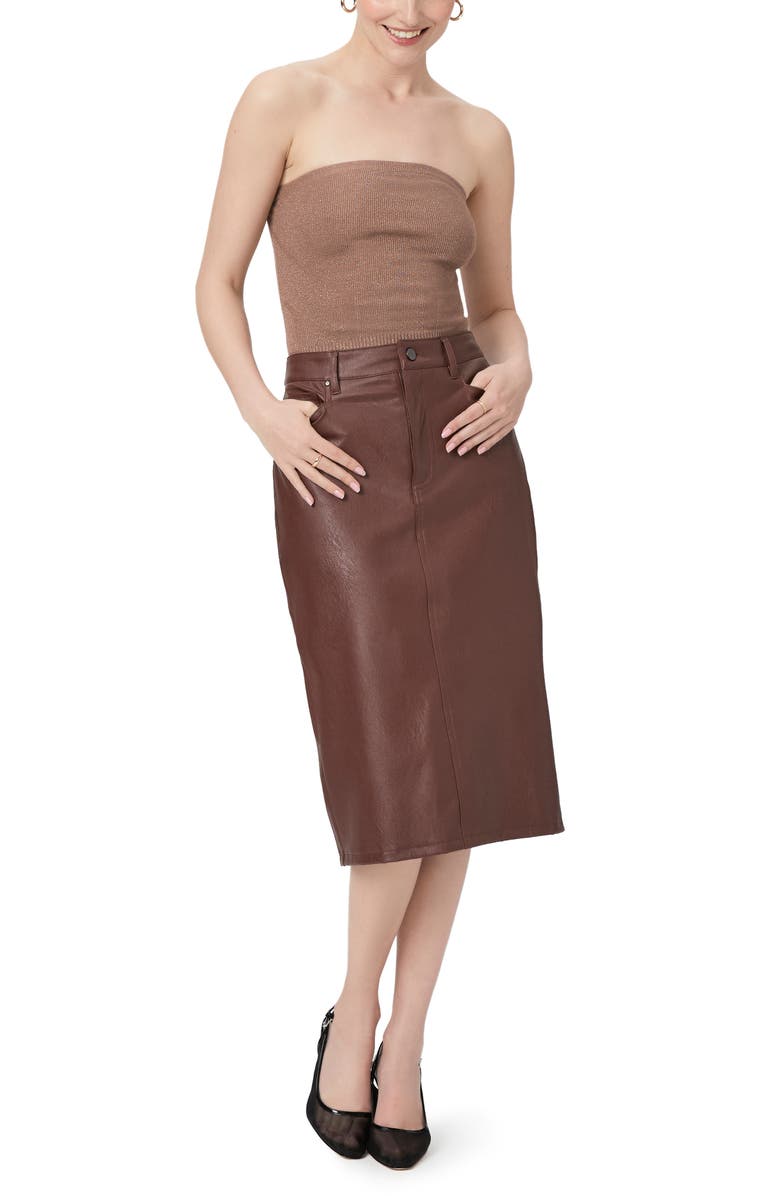 PAIGE Siren Faux Leather Midi Skirt, Alternate, color, Rum Raisin