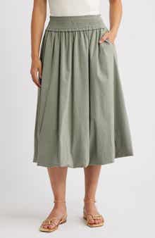 Smocked Waist Bubble Hem Midi Skirt