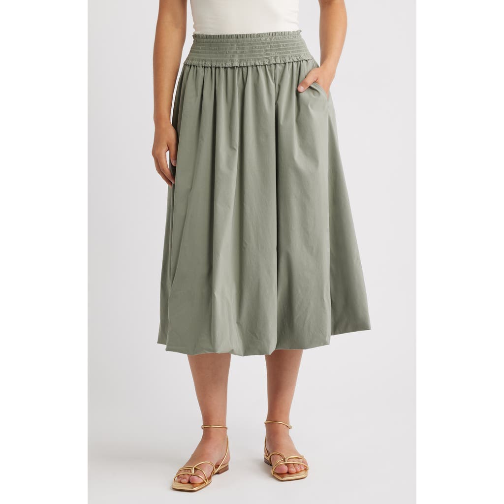 Wit & Wisdom Smocked Waist Bubble Hem Midi Skirt In Green