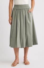 Wit & Wisdom Smocked Waist Bubble Hem Midi Skirt