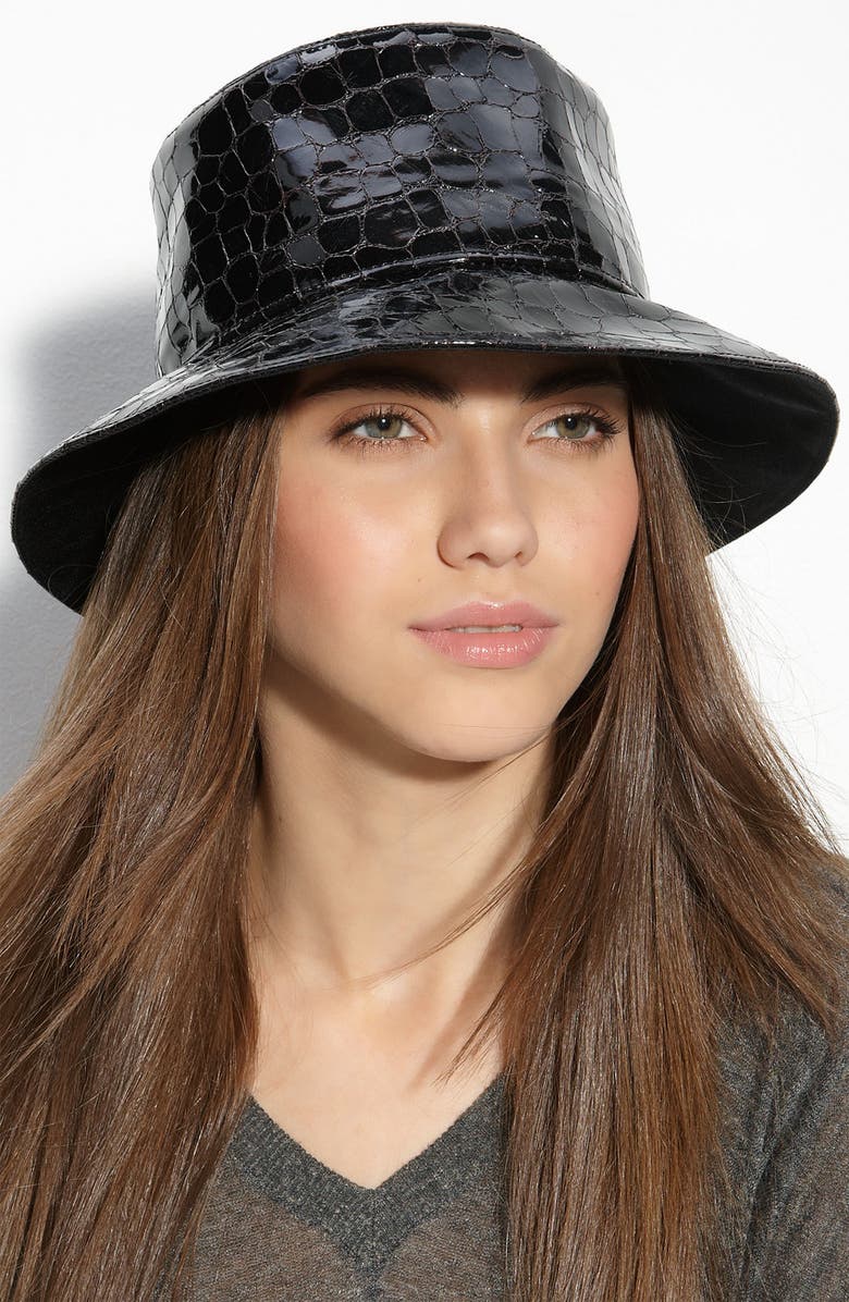 Eric Javits Croc Embossed Patent Rain Hat, Main, color, 