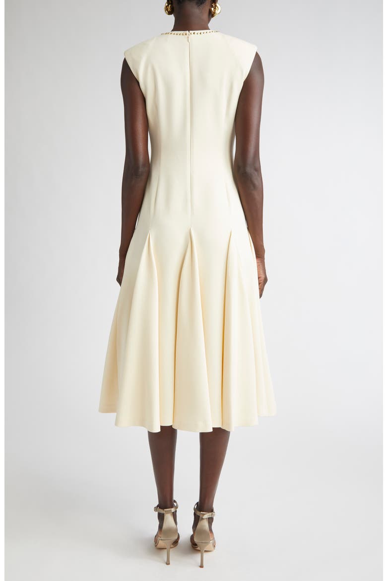 Stud Embellished Sleeveless Stretch Cady Midi Dress, Alternate, color, BUTTER