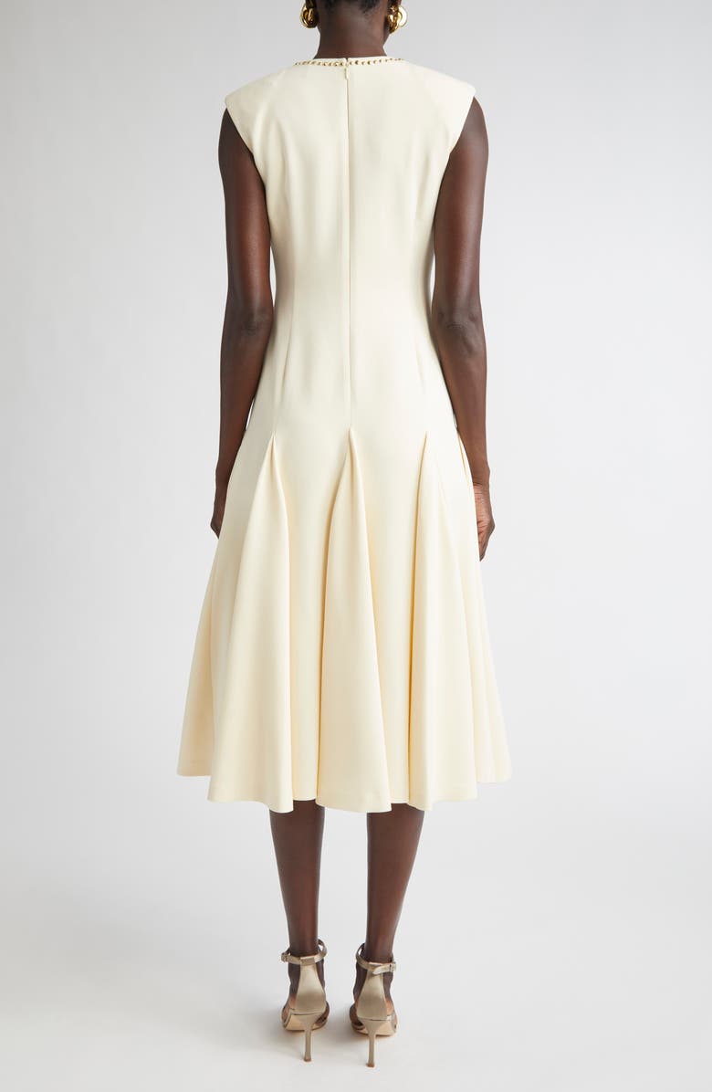ST. JOHN Stud Embellished Sleeveless Stretch Cady Midi Dress, Alternate, color, Butter