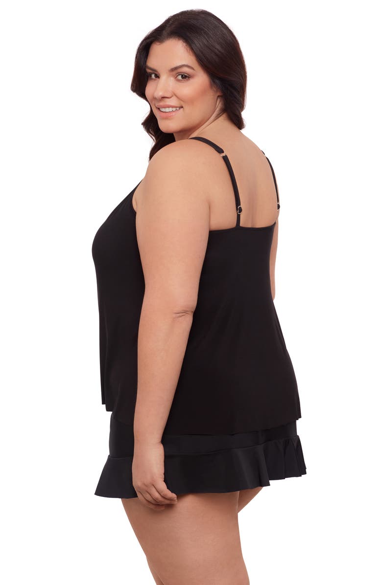 Aqua Green Plus Size Keyhole High Neck Full Coverage Adjustable Tankini Swimsuit Top, Alternate, color, Black