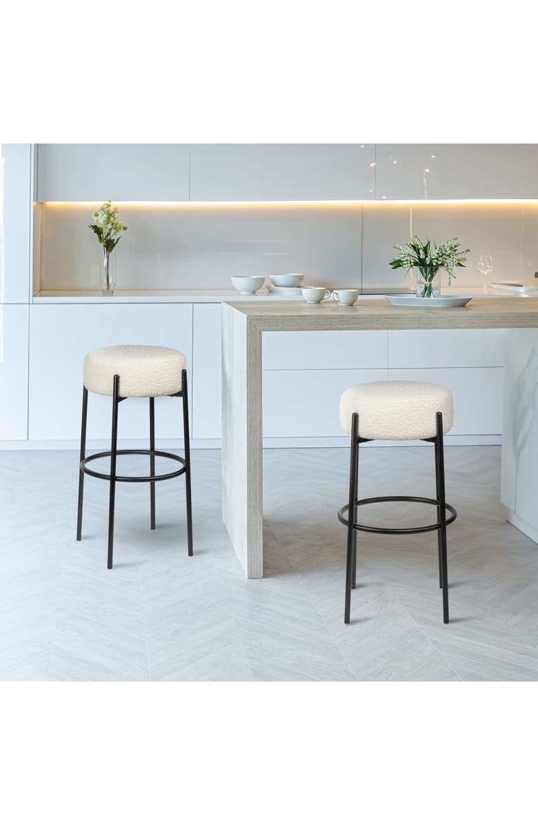 JONATHAN Y Paola Modern Minimalist Round Backless Metal Cushioned Stool, Alternate, color, White