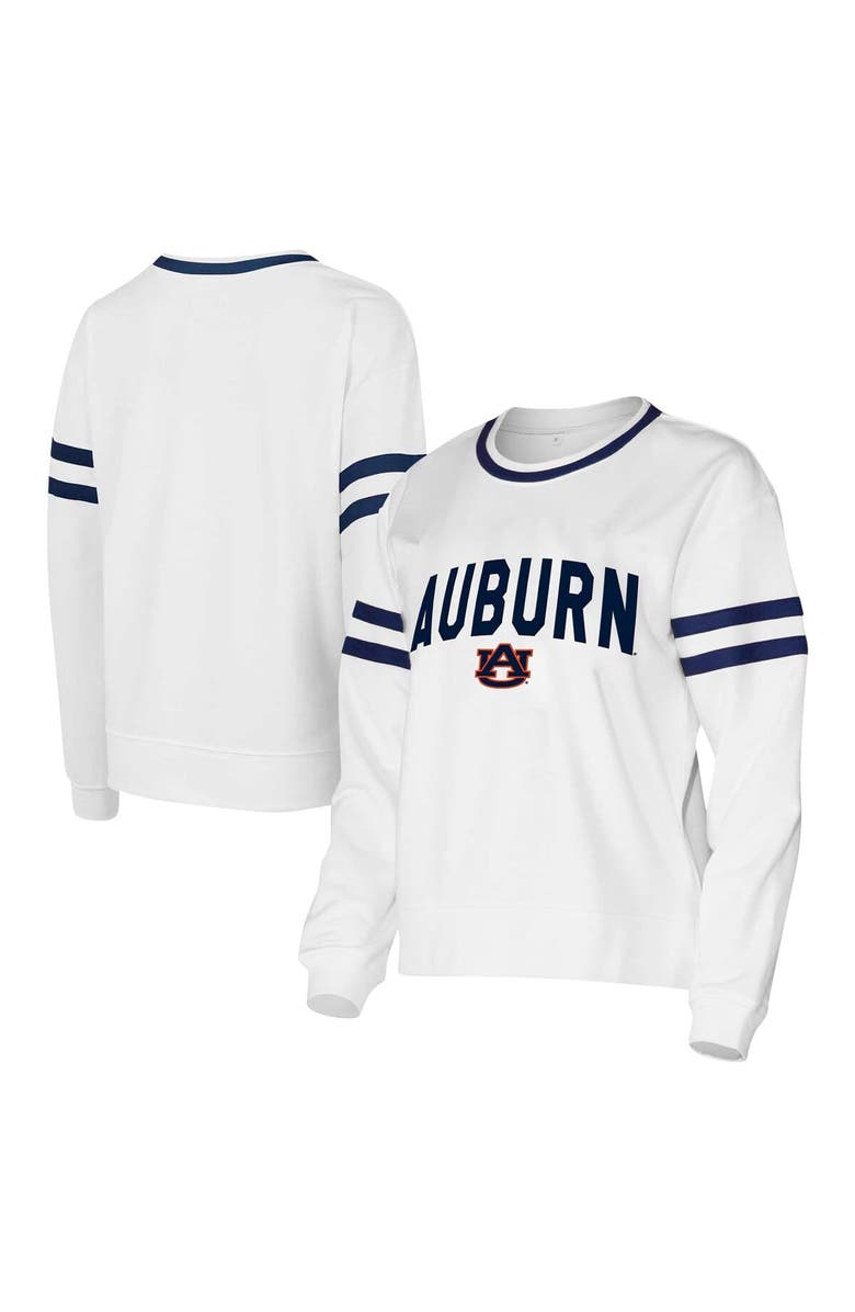 CONCEPTS SPORT Women's Concepts Sport White Auburn Tigers Borough French Terry Arch Over Long Sleeve T-Shirt, Main, color, White