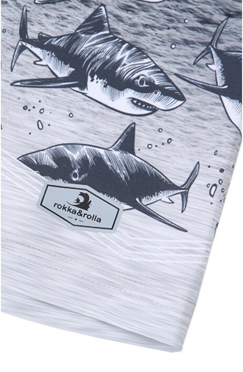 Rokka&Rolla Kids' 4-Way Stretch Swim Trunks with Mesh Lining, Alternate, color, Gray Shark