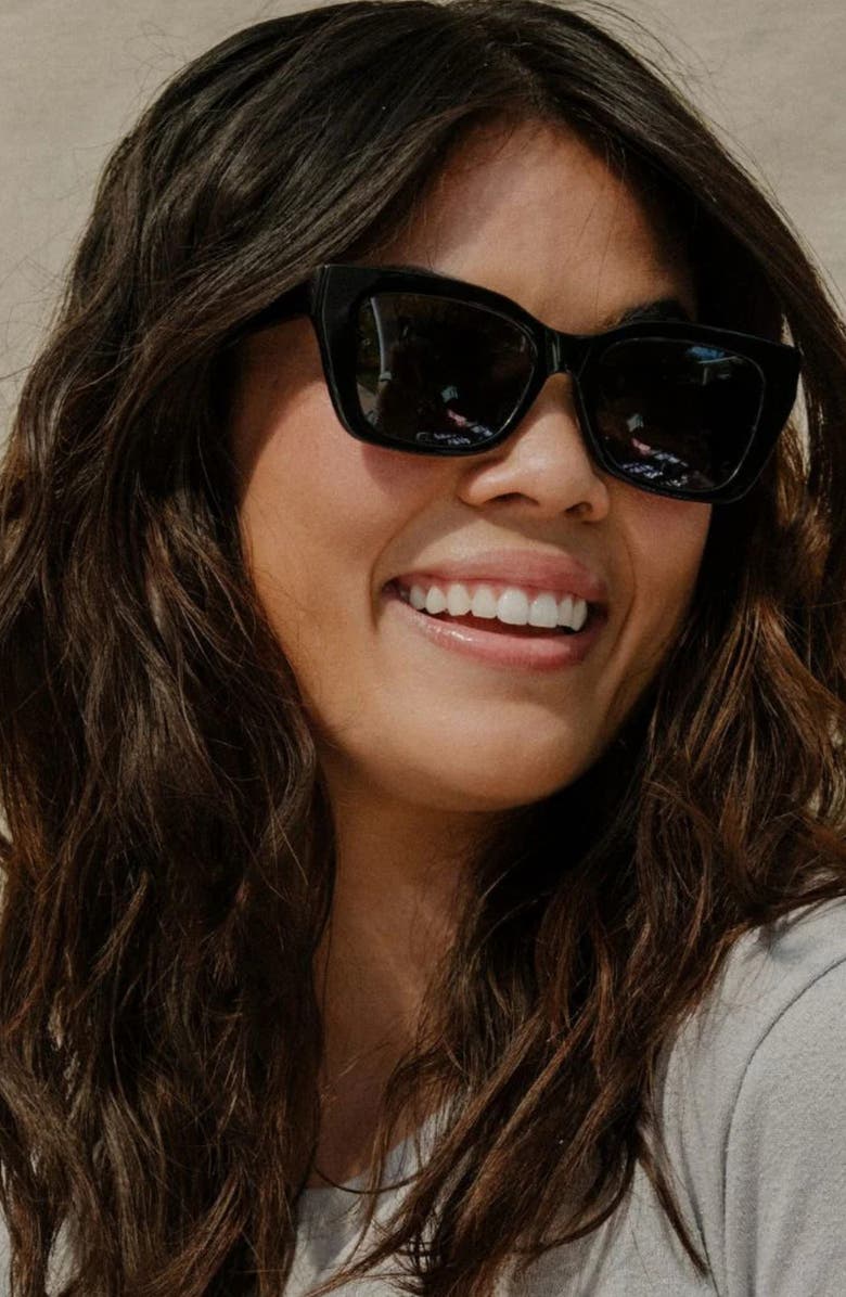 Mohala Eyewear Kai 55mm Medium Bridge Wide Width Polarized Cat Eye Sunglasses, Alternate, color, Black Lava / Gray Lenses