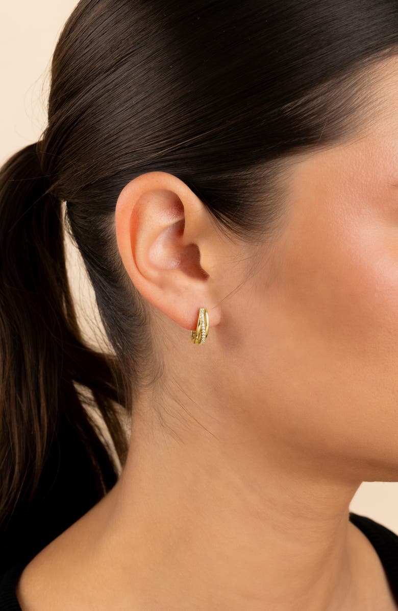 Sterling Forever Benedetta Twist Pavé Hoop Earrings, Alternate, color, Gold