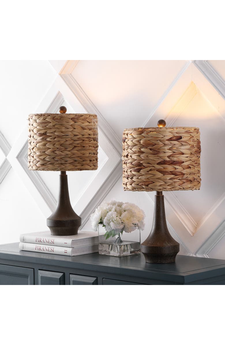 JONATHAN Y Theodore 21" Rustic Farmhouse Handwoven Water Hyacinth/Resin LED Table Lamp, Brown Wood Finish, Alternate, color, Brown Wood Finish