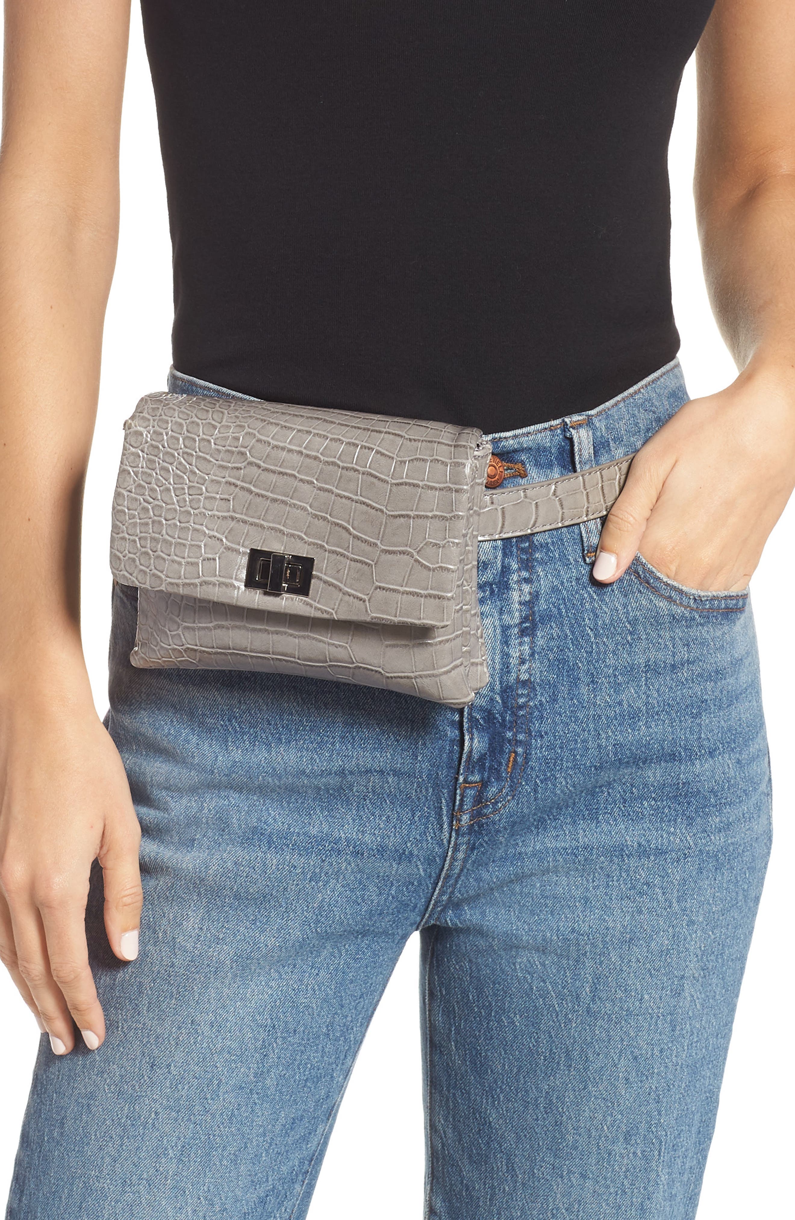 Aria Convertible Vegan Leather Belt Bag, Alternate, color, LIGHT GREY