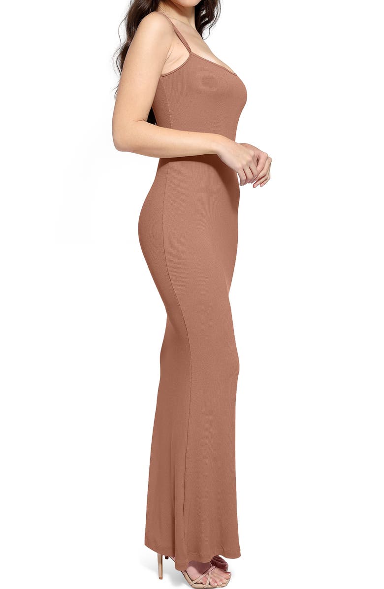 Popilush Built-in Shapewear Modal Wide Scoop Neck Slip Maxi Dress, Alternate, color, Caramel