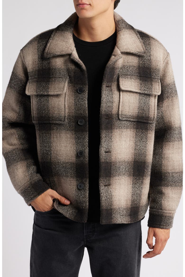 Padded Plaid Wool Blend Shirt Jacket, Main, color, BROWN PLAID