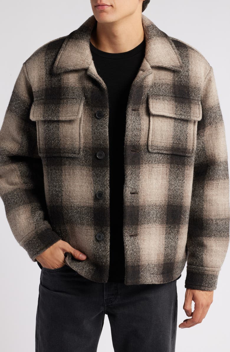 FRAME Padded Plaid Wool Blend Shirt Jacket, Main, color, 