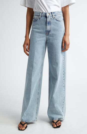 SS25【TOTEME】Washed Blue Organic Cotton Jeans High waist Regular fit denim dark vintage wash – TOTEME