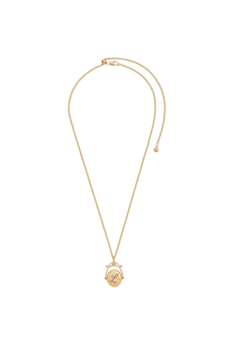 L Initial Lavender Gold Spinner Chain Necklace, Alternate, color, Gold
