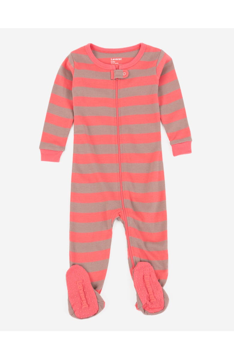 Leveret Footed Printed Cotton Pajamas, Solids, Stripes & Tie Dye, Main, color, Striped Rose & Antler
