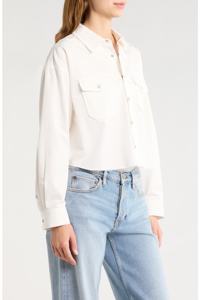 Camper Raw Hem Crop Snap-Up Twill Shirt, Alternate, color, BLANCO